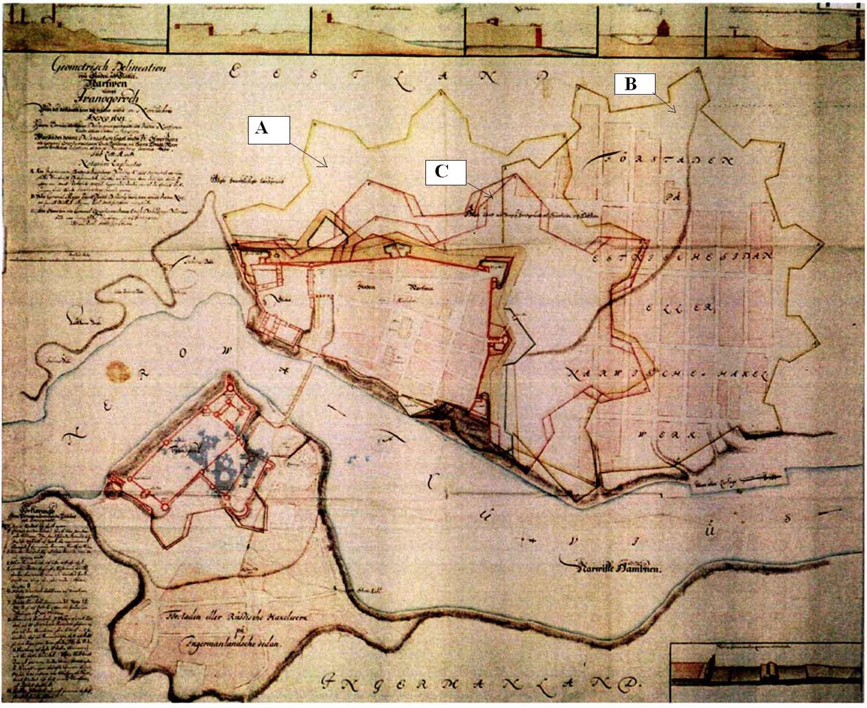 План города Нарвы и Ивангорода, составленный  Дальбергом в 1681 году